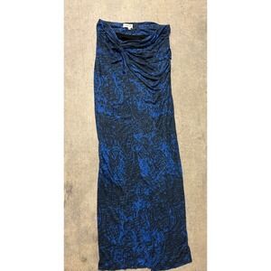 Helmut Lang Women's Maxi Dress Blue Black Abstract Print‎ Twist Front Medium